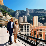 **Prompt:** Luxurious Monaco cityscape with modern bank buildings, showcasing wealth management and financial stability, possibly with a family enjoying a carefree lifestyle in the foreground, emphasizing personalized service.